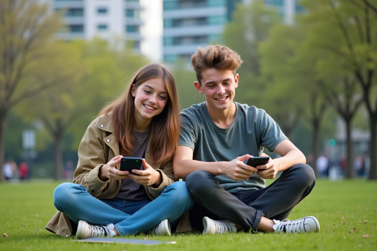 Deux adolescents jouant à un jeu dans un parc urbain