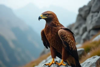 Aigle royal perché sur un rocher de granit en montagne, symbole de puissance et de liberté en France