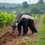 Fourmilier géant dans un champ agricole verdoyant