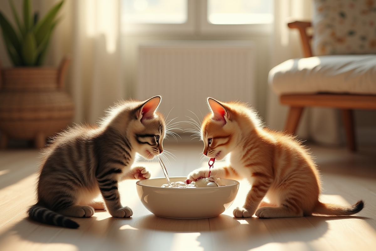 Deux chatons jouant dans un environnement chaleureux