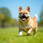 Bouledogue français jouant dans un parc ensoleille