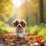Chiot cavalier King Charles dans une forêt ensoleillée