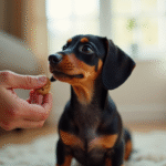 Chiot dachshund miniature attentif regardant en haut