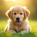 Chiot labrador doré dans un pré ensoleillé