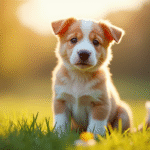 Chiot mâle adorable dans un champ ensoleille