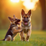 Chiot berger allemand joueur en plein air lors du golden hour