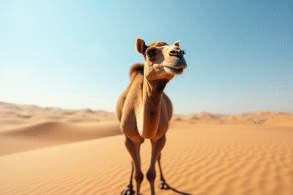 Dromedaire seul dans le désert en plein midi