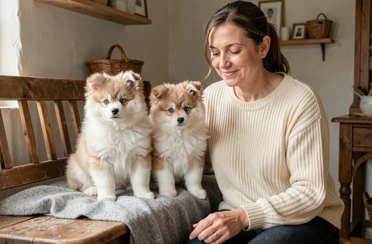 Chiots pomsky aux yeux expressifs chez l'Élevage Familial de Pomsky