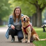 Femme et chien dans un parc urbain en extérieur