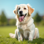 Chien golden retriever blanc dans un parc ensoleille