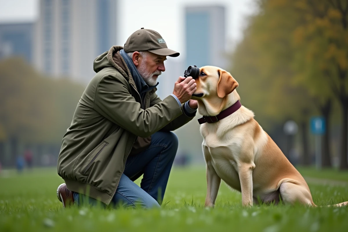 Homme ajustant une lentille sur l