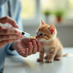 Chaton recevant un vermifuge avec une seringue