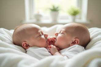 Jumeaux conjoins enfants allonges paisiblement sur un drap blanc