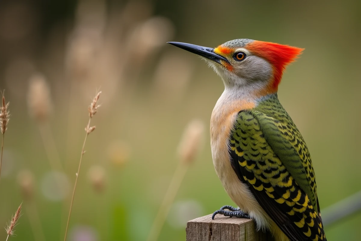 Portrait en gros plan d'un pic vert montrant son plumage détaillé et sa calotte rouge
