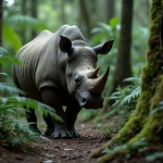 Rhinocéros de Java dans la forêt tropicale dense, espèce la plus rare du monde selon l'UICN