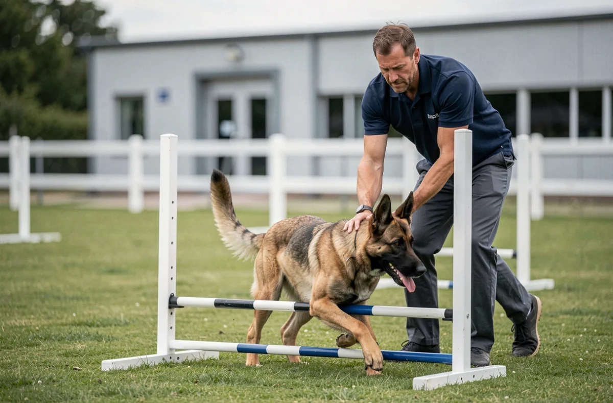 Chien belge malinois en entraînement sportif avec son handler chez Royston Sport