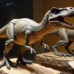 Modèle détaillé de Velociraptor dans un musée d'histoire naturelle avec plumes et griffes réalistes