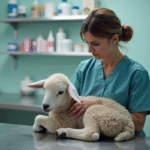 Vétérinaire réconforte un agneau dans une clinique